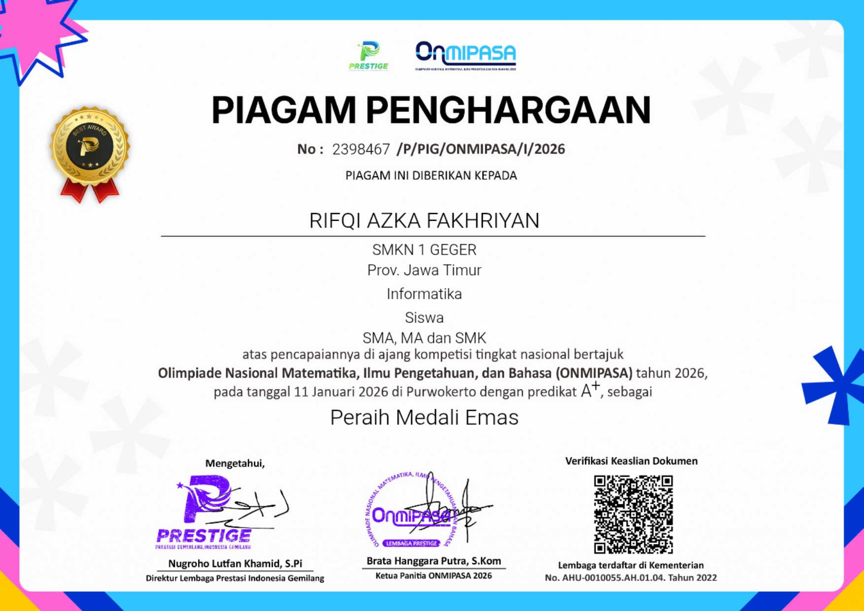 Piagam Informatika ONMIPASA 2026